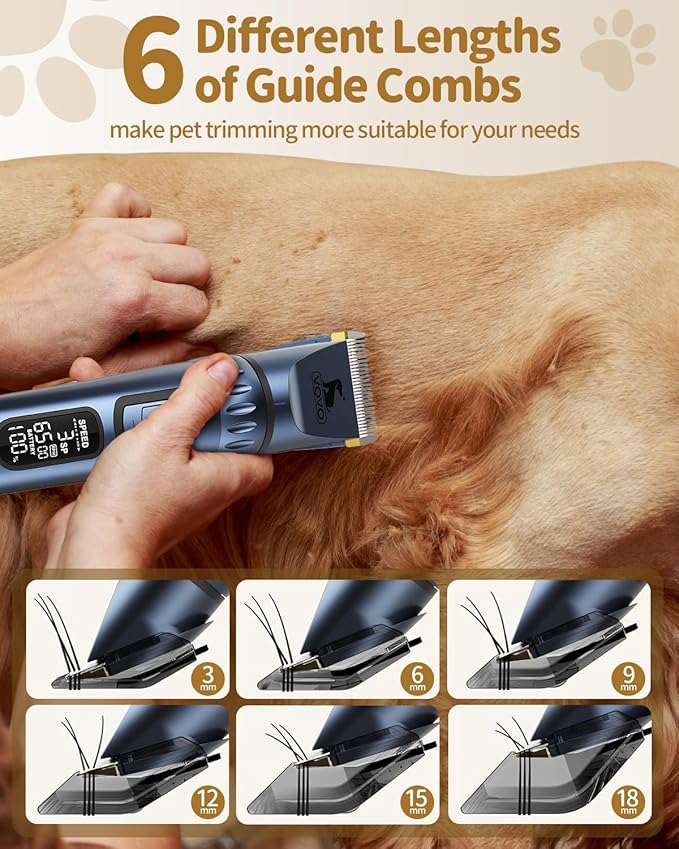 Vovo Dog Clippers - 3-Speed Heavy Duty, Low Noise Rechargeable Cordless Electric Dog & Cat Grooming Kit (Blue)