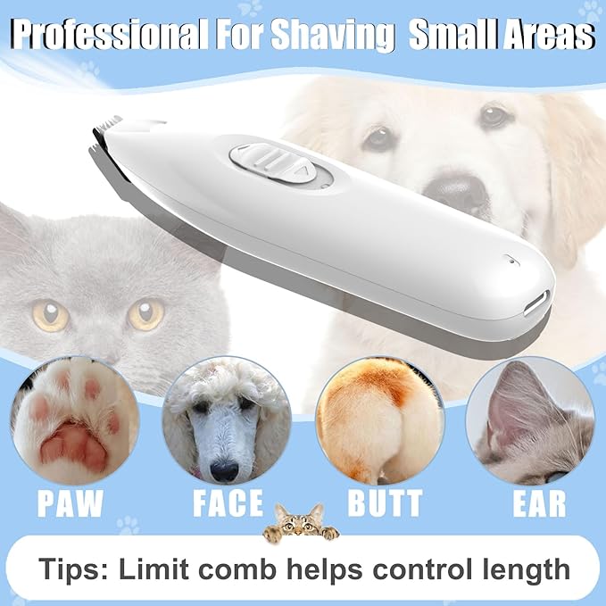 KIKETECH LED Dog Paw Trimmer - Cordless, Low Noise Dog Clippers for Grooming, Rechargeable Small Area Shaver for Dog Clippers Cats, SnowWhite