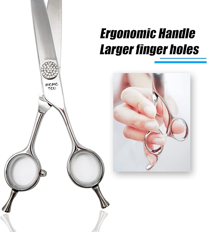 Polished Dog Grooming Scissors Set with Simulation Diamond 440C Stainless Steel Thinner Curved Straight Chunker Shears with Comb 7.5''