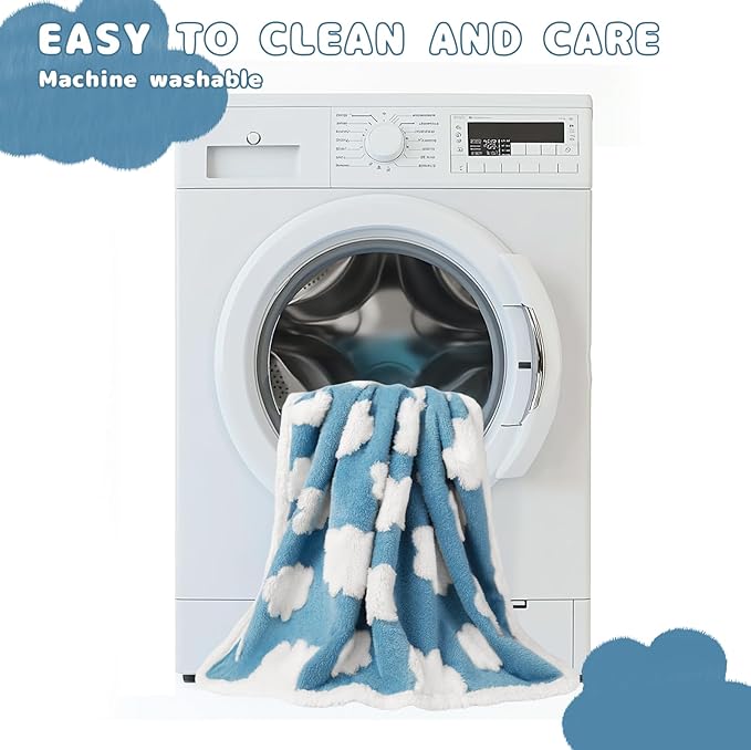 Luciphia Waterproof Dog Cat Blanket Fluffy Thick Fleece Pet Blanket,Washable Double Sided Sherpa Calming Blankets Flower Print Blankets for Medium Large Dogs Cats(Blue Cloud,40x28 inches)
