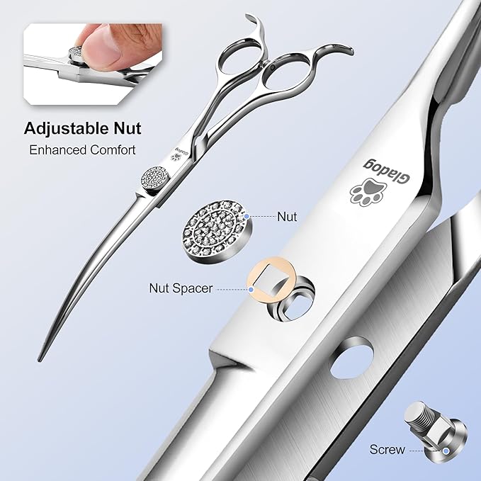 GLADOG Luxury Dog Grooming Scissors Set - 7" Straight, 6.5" Thinning, 7" Chunkers, 7" Curved Dog Shears for Grooming - 9CR Steel, Professional Grooming Kit, Pet Grooming Scissors for Dog and Cats