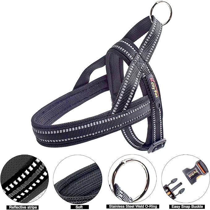 Dog Harness No Pull Easy Padded Pet Harness with Adjustable Botton Front Clip Reflective Puppy Harnesses for Small Medium Large Dogs (Black,XS)