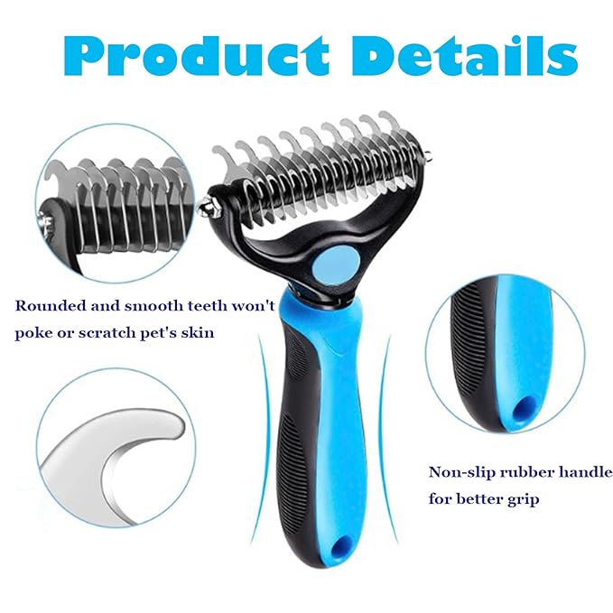 Deshedder Brush for Dogs and Cats, Double Sided Undercoat Rake for Matted Hair/Fur, Furever Brush, Blue