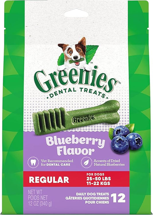 Greenies Bursting Blueberry Dog Dental Treat Regular Size 12 count - Pack of 3