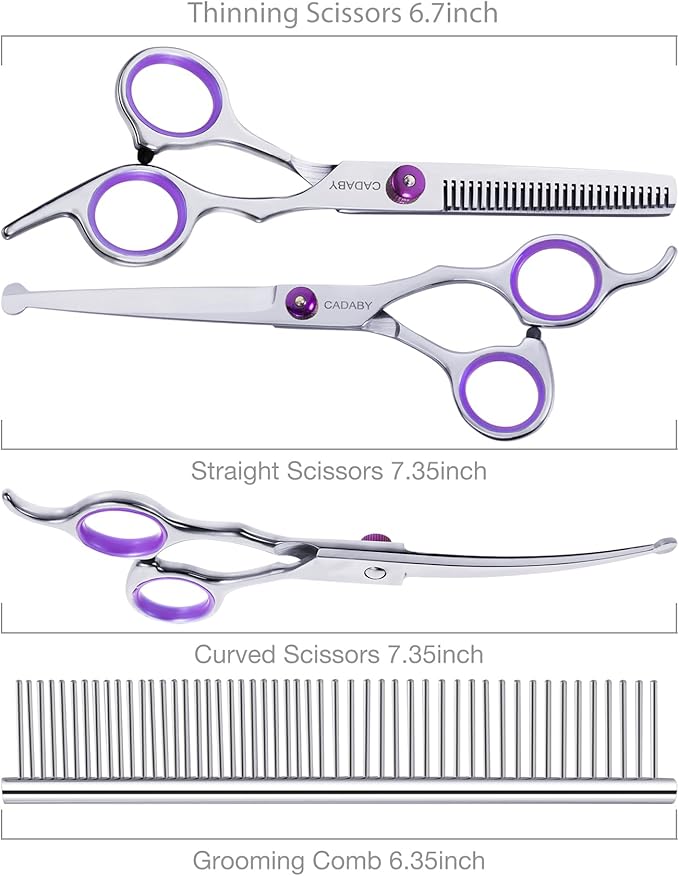 Professional Dog Grooming Scissors with Safety Round Tips, 5 in 1 Dog Grooming Scissors Kit, 4CR Stainless Steel Pet Grooming Shears for Dog, Cat,Sharp and Sturdy, Purple