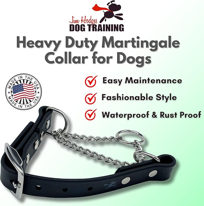 Martingale Collar for Dogs, Biothane, Stainless Steel Hardware, No Pull, Made in The USA, Professional Grade, Medium, Black