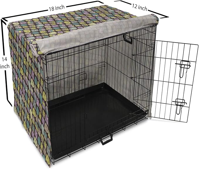 Ambesonne Fashion Dog Crate Cover, Diagonal Vintage Knitted Clothing Outfits Autumn Spring Winter Seasons, Easy to Use Pet Kennel Cover for Small Dogs Puppies Kittens, 18 Inch, Dark Brown Multicolor