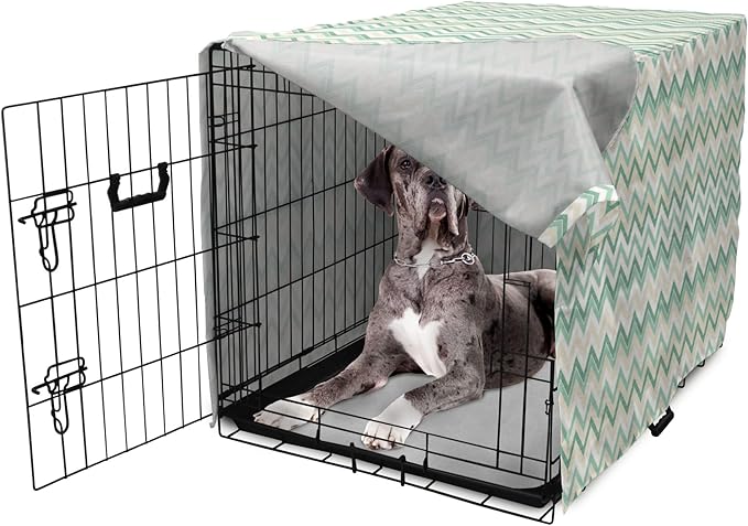 Lunarable Chevron Dog Crate Cover, Ikat Style Ornate Simplistic Zigzag Traditional Herringbone, Easy to Use Pet Kennel Cover for Medium Large Dogs, 48 Inch, Ivory Seafoam Jade Green