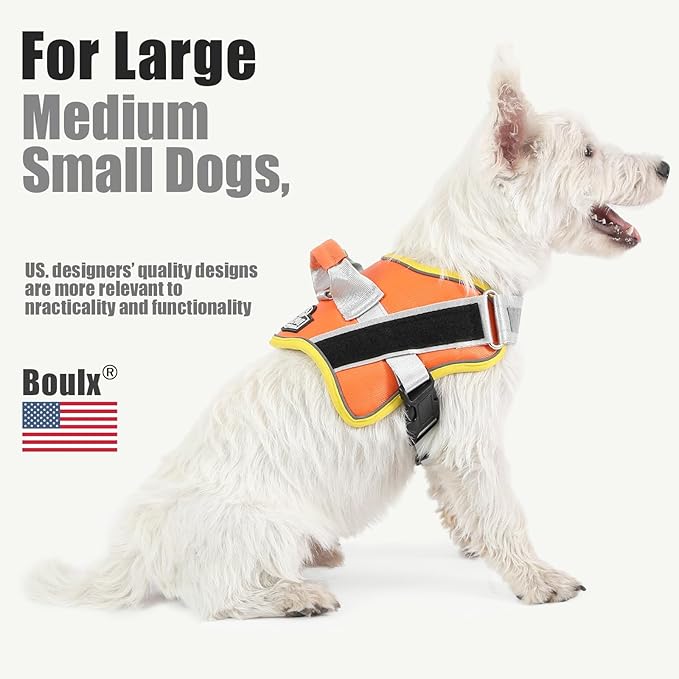 Bolux Dog Harness, No-Pull Reflective Dog Vest, Breathable Adjustable Pet Harness with Handle for Outdoor Walking - No More Pulling, Tugging or Choking (X-Small (Pack of 1), Orange Yellow)