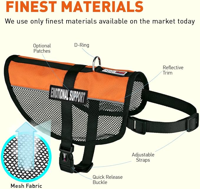 Dogline MaxAire Multi-Purpose Mesh Vest for Dogs and 2 Removable Emotional Support Patches, 30 to 38", Orange