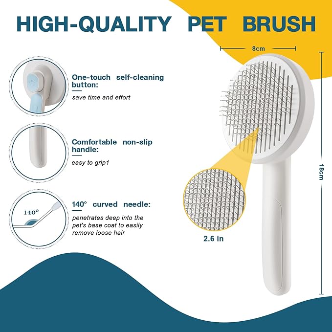 New pet brus, cat hair brush with release button,Dog hair brush,Removing loose hair,Pet grooming supplies,Cat brushes for indoor cats (Blue)