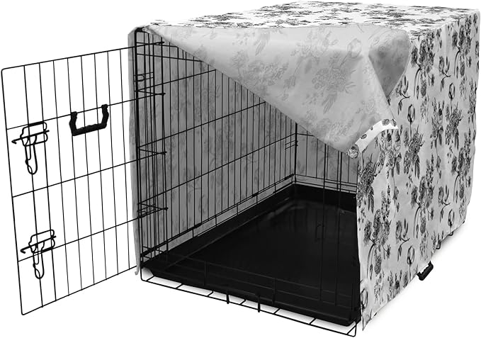 Ambesonne Black and White Dog Crate Cover, 22 Inch, Polyester Canvas Fabric, Water Resistant, Machine Washable, Easy to Use, Fits Standard Large Wire Crates
