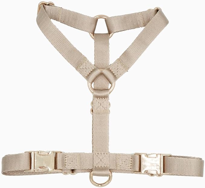 Nylon No Pull Dog Harness with Gold Metal Buckles,Easy Walking and Training Dog Harness (Tan, M)