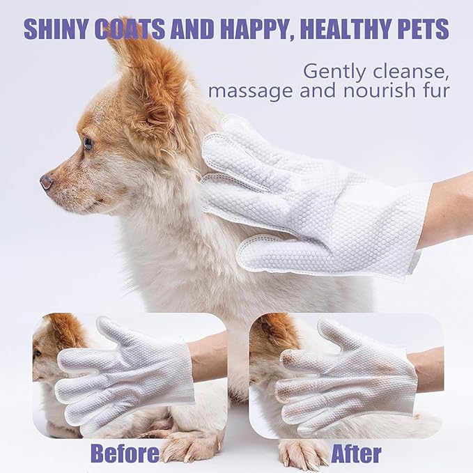 TIBLACK Pet Bathing Wipes for Dogs & Cats, Cleaning & Deodorizing Grooming Gloves, Nourish Fur Glove Wipes for Daily Care and Traveling, Rinse Free，7 PCS (Bluebell Gloves)