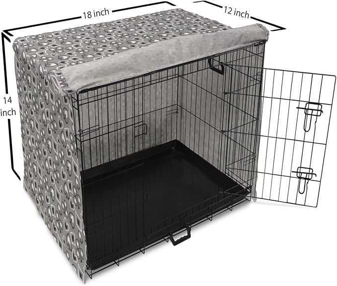 Lunarable Casino Dog Crate Cover, Playing Cards Abstract Style with Monochrome Display Gambling Theme, Easy to Use Pet Kennel Cover for Small Dogs Puppies Kittens, 18 Inch, Black White Grey