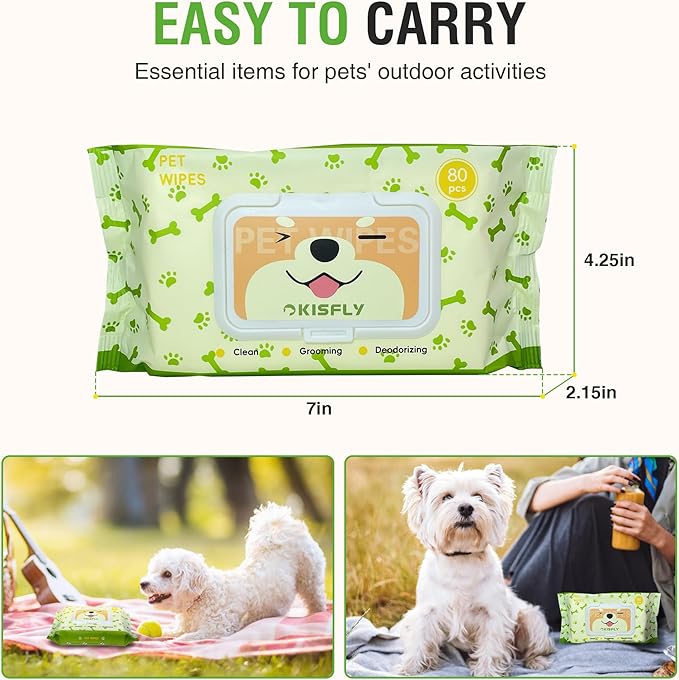 Pet Wipes for Dogs and Cats, Dog Wipes for Paws and Butt, Cat Wipes Cleaning Fur and Butt, Fragrance-free, Alcohol-free, Natural Ingredients, Gentle and Safe, Keep Your Pet Clean and Healthy 80 Pcs