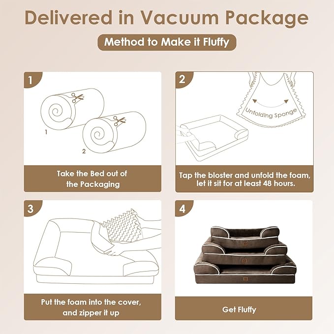 EHEYCIGA Orthopedic XL Dog Beds, Waterproof Memory Foam Dog Bed for Extra Large Dogs, Non-Slip Bottom and Egg-Crate Foam Big Dog Couch Bed with Washable Removable Cover, Brown