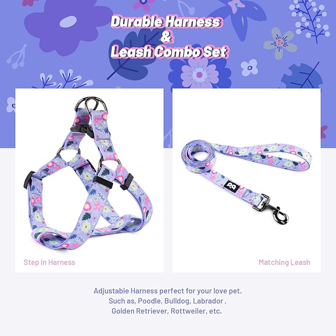 QQPETS Dog Harness Leash Set Adjustable Heavy Duty No Pull Halter Harnesses for Small Medium Large Breed Dogs Back Clip Anti-Twist Perfect for Walking