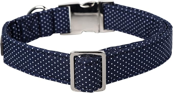 Lionet Paws Boy Dog Collar, Comfortable Adjustable Cute Navy Blue Collar with Metal Buckle for Male Dogs Gift, Large, Neck 16-24 inches