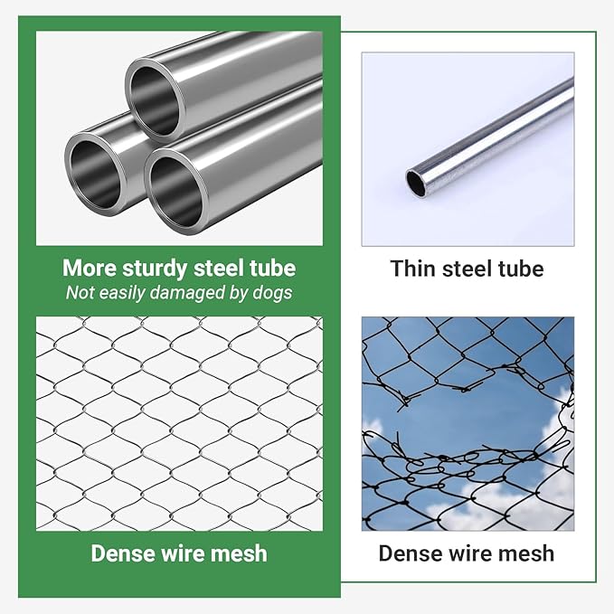 Rovibek Outdoor Dog Kennel with Roof, 6.7 X 6.7 Outside Kennel Heavy Duty Dog Run Fence with Waterproof Sun-Proof Cover, Outside Dog Playpen with 2 Stainless Steel Bowls