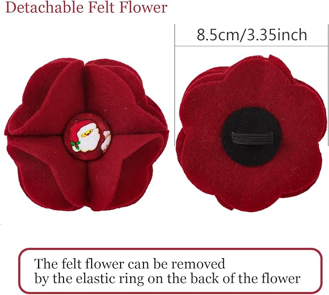 ARING PET Christmas Dog Collar-Girl Dog Collar with Felt Flowers, Cute Red Christmas Dog Collars Pet Collars with Metal Buckle