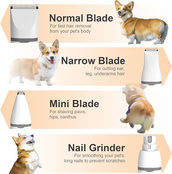 KIKETECH Quiet Dog Grooming Clippers - 4 in 1 Professional Dog Hair Clippers for Small Cats Dogs Pets, Rechargeable Cordless Pet Trimmer for Grooming, Grayish