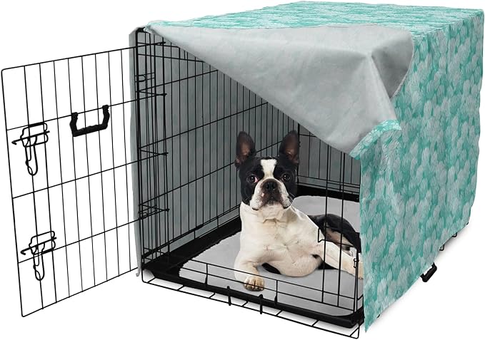Lunarable Aquamarine Dog Crate Cover, Retro Design Continuous Pattern of Abstract Flowers, Easy to Use Pet Kennel Cover for Small Dogs Puppies Kittens, 22 Inch, Turquoise Pale Seafoam