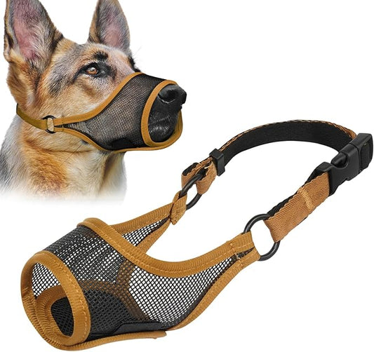 LUCKYPAW Dog Muzzle, Mesh Dog Muzzle for Large Medium Small Dogs, Soft Muzzles for Biting Chewing Fierce Barking, Breathable Muzzle with Adjustable Strap for Training (Brown, XS(Snout:6.5"-7.5"))