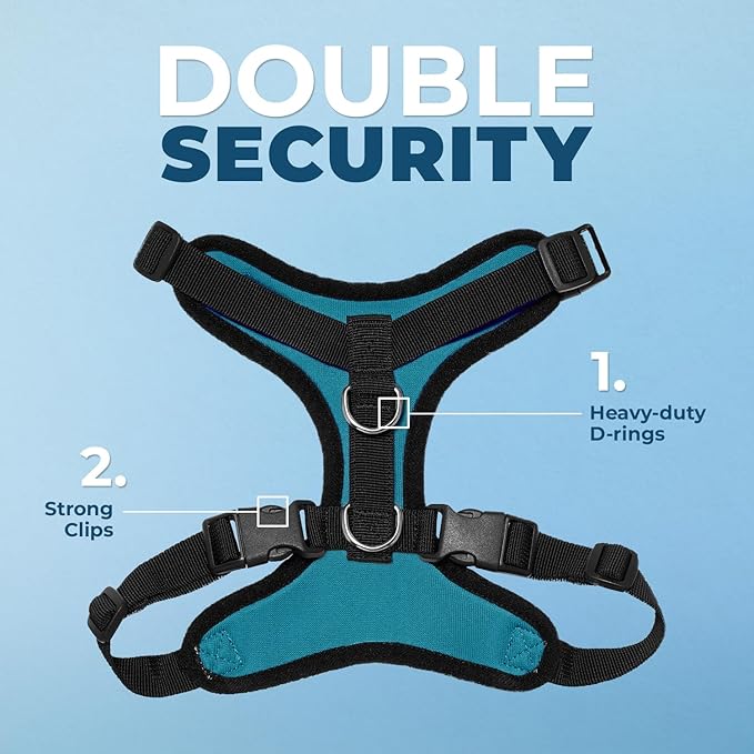Voyager Step-in Lock Pet Harness - All Weather Mesh, Adjustable Step in Harness for Cats and Dogs by Best Pet Supplies - Turquoise/Black Trim, L