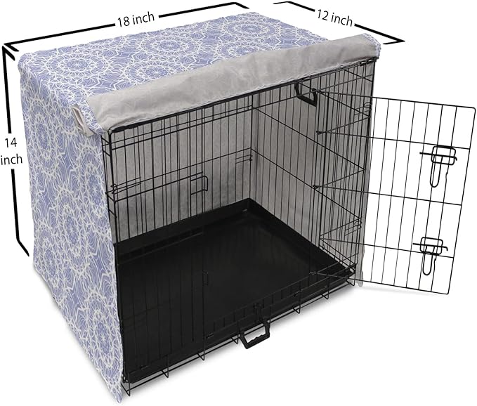 Lunarable Mandala Dog Crate Cover, Ceremonial Retro Minimal Far Eastern Pattern, Easy to Use Pet Kennel Cover for Small Dogs Puppies Kittens, 18 Inch, Lavender Blue and White