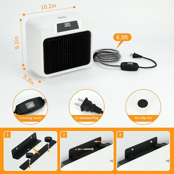 Rypet Large Dog House Heater with Thermostat, 300W/600W Safe Heater for Dog House Outdoor with 6 Ft Anti Chew Cord, Wall Mounted Dog Kennel Heater Electric Warmer for Most Dog House