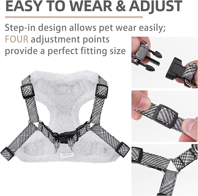 PUPTECK No Pull Dog Harness and Leash Set Reflective No Choke Step in Puppy Halter for XS Small and Medium Sized Dogs, Grey Plaid, Plush, XS