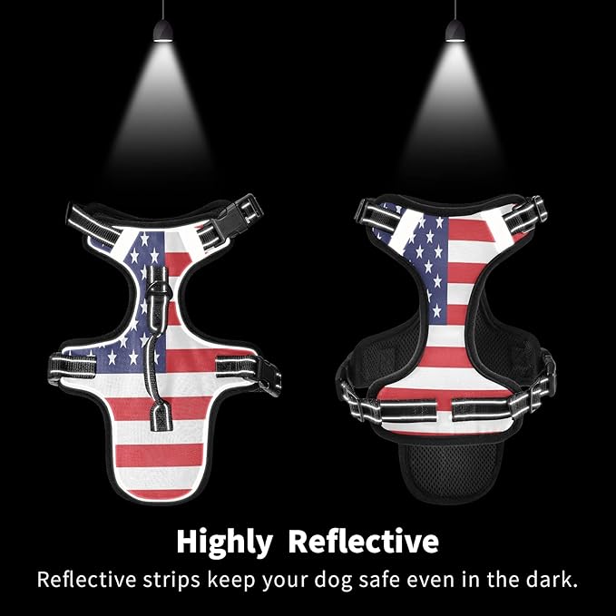 American Flag Dog/Cat Harness,Adjustable Soft Padded Pet Dog Vest-Reflective No-Choke Pet Harness Easy Control Front Clip for Small, Medium, Large Dog/Cat