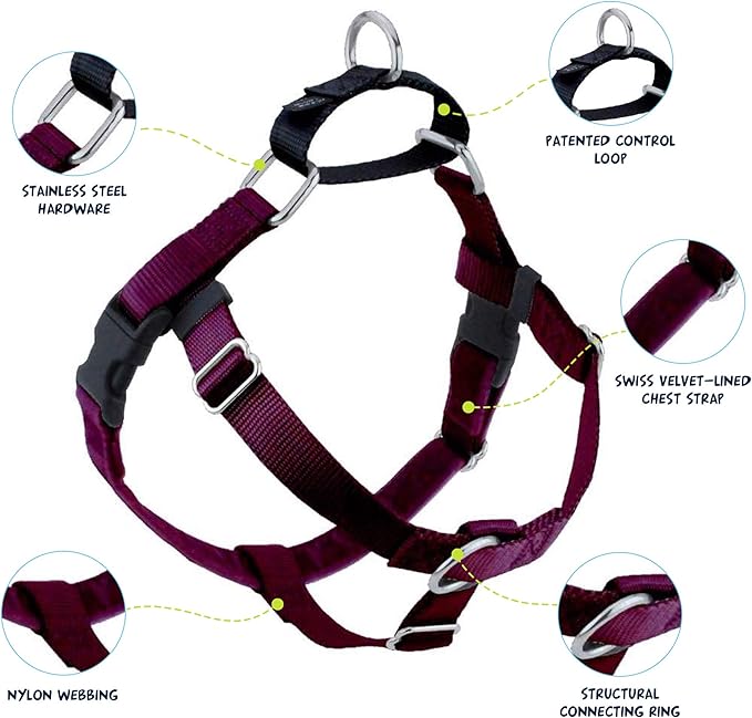 2 Hounds Design Freedom No Pull Dog Harness | Comfortable Control for Easy Walking |Adjustable Dog Harness and Leash Set | Small, Medium & Large Dogs | Made in USA | Solid Colors | 1" LG Burgundy