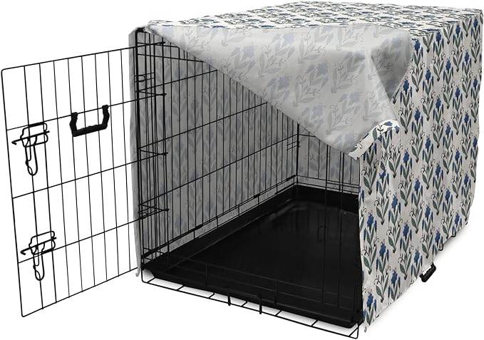 Ambesonne Floral Dog Crate Cover, Rhythmic Leaves Flowers Blossoms Nostalgic Style, Easy to Use Pet Kennel Cover for Cats & Medium Dogs, 24 Inch, Champagne Multicolor