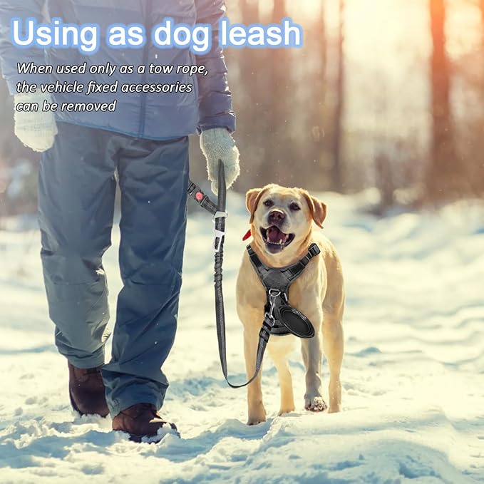 Dog Seat Belt for car, 3 Piece Set Retractable Dog Car Harness 2 Pack Adjustable Seatbelt for Dog in car, Nylon Pet Safety Seat Belts Tether Heavy Duty and Reflective Dog car Leash, Black