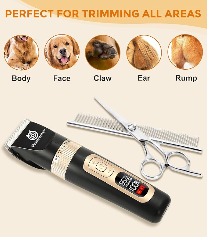 Dog Cat Grooming Kit for Matted Hair - 4-Speed & LCD Dog Clippers for Grooming, Rechargeable for Thick Coats - Low Noise & Low Vibration, Paw Trimmer(C95Pro Set)