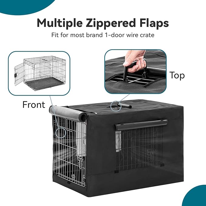 PETSFIT Dog Kennel Cover for Wire Dog Crate(30in/36inch/42inch), Single Door, Mesh Window, Flap On The Top and Back is Detachable, Dog Crate Cover Black 36inch