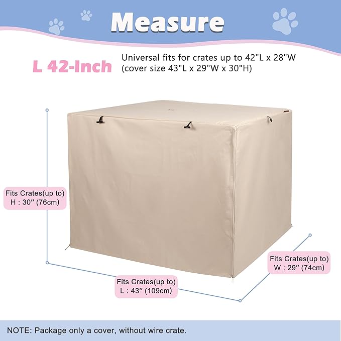 Deblue Heavy-Duty Dog Crate Cover, Privacy Pet Kennel Cover Universal Fits for 42 Inches Wire Cage, Polyester Crate Cover Fit for 1 2 3 Doors Crate (Tan)