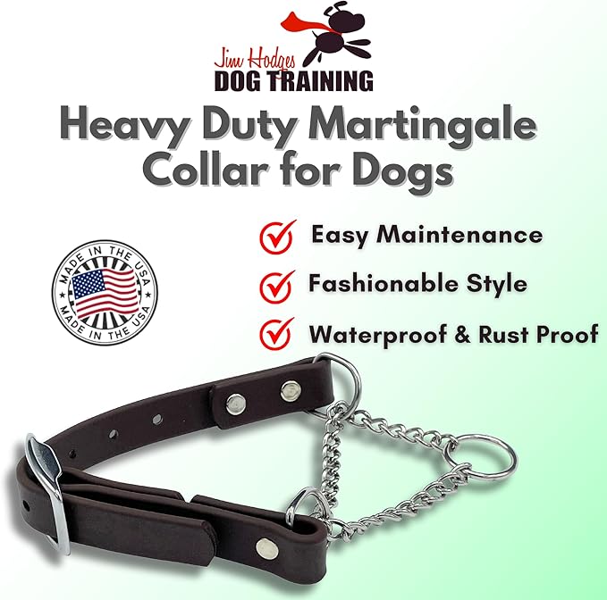 Martingale Collar for Dogs, Biothane, Stainless Steel Hardware, No Pull, Made in The USA, Professional Grade, Large, Brown