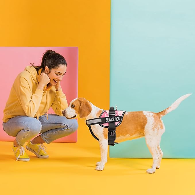 Dogline Unimax Service Dog Harness Vest with Removable Service Dog Patches Adjustable Straps Breathable Neoprene for Medical Identification Training Dogs Girth 28 to 38 in Pink Camo