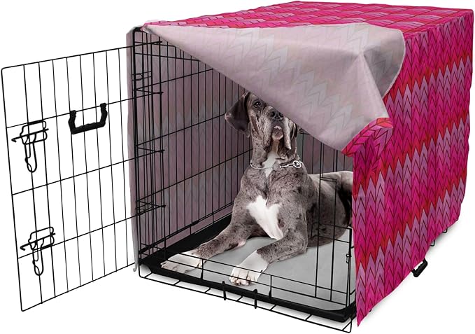 Lunarable Chevron Dog Crate Cover, Surreal Chevron Pattern Geometric Vibrant Colored Ornamental Illustration, Easy to Use Pet Kennel Cover for Medium Large Dogs, 48 Inch, Magenta Red Violet