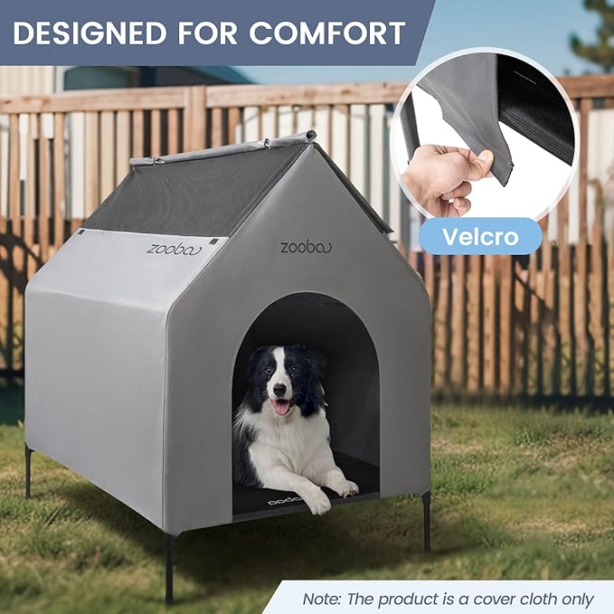 36” Durable Dog House Cover - Waterproof & UV-Resistant 600D Oxford Fabric Canopy for Outdoor Kennels - Cover Only, Fits 36"x30"x44" Houses - Protective Large Breed Shelter Top - Cool Grey