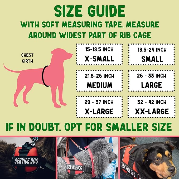 Service Dog Vest + ID Tag + 50 ADA Information Cards - Service Dog Harness w Patch in Sizes X Small to XX Large, Metal Dog Tag has Durable Clip, Service Animal Information Cards. ESA Accessory Set