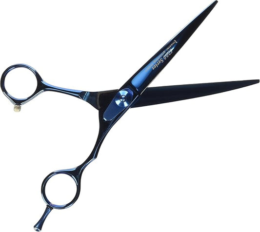 Master Grooming Tools 5200 Blue Titanium Shears — High-Performance Shears for Grooming Dogs - Curved, 6½"