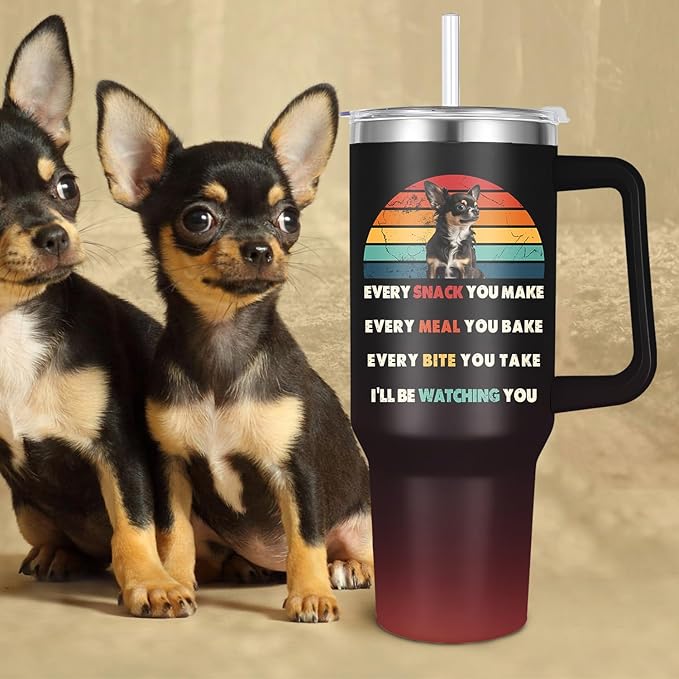 Chihuahua Tumbler for Dog Owner Gift,Chihuahua Water Bottle with Handle Insulated Reusable Stainless Steel 40oz (Chihuahua)