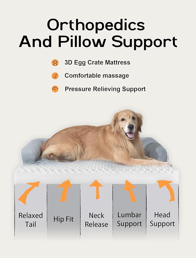 Large Dog Bed Orthopedic Washable: Beds Bolster - XL XLarge Big Dogs - Memory Foam - Couch Sofa - Waterproof with Removable Cover