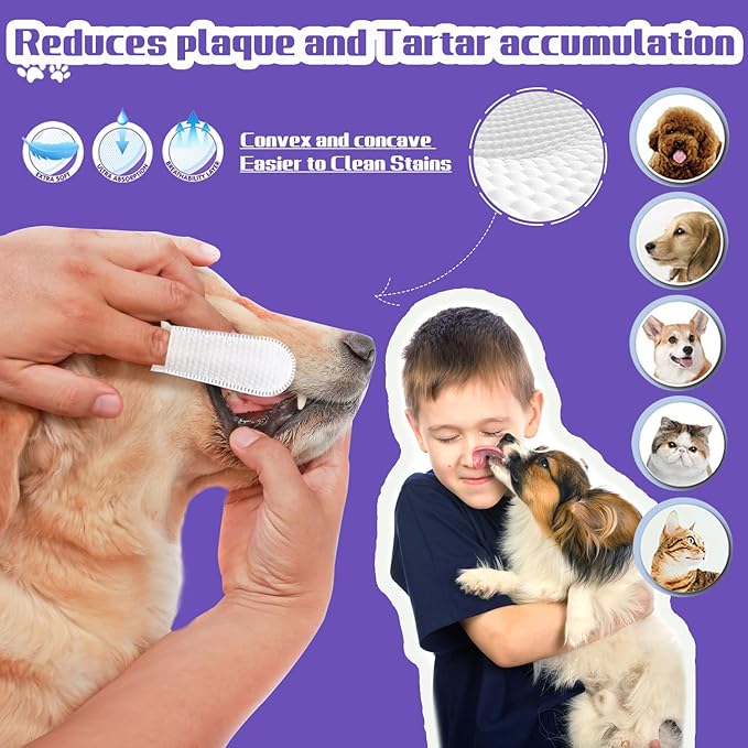 55 Counts PET Teeth Cleaning Wipes for Dogs & Cats,Dog Dental Wipes for Reducing Plaque & Tartar, Gentle Dental and Gum Care Finger Pet Wipes (55PCS-Teeth Cleaning Wipes)