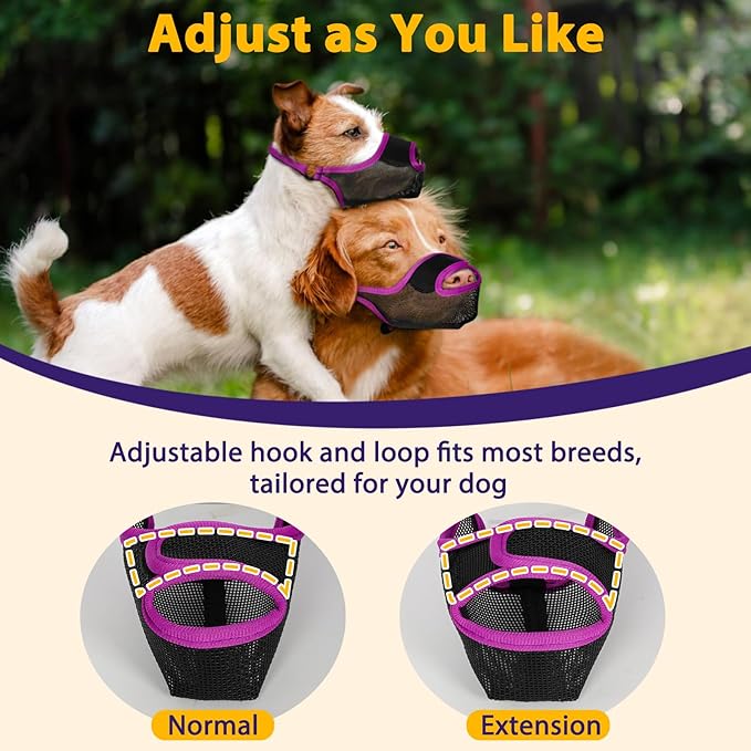 LUCKYPAW Dog Muzzle, Mesh Muzzle for Large Medium Small Dogs with Front Opening Design, Dog Mouth Cover to Prevent Biting, Licking, Chewing, Scavenging, Breathable Muzzle Allows Drinking(Purple,M)