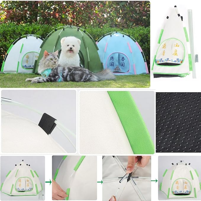 Cute Cat Teepee Cave,Bunny Pet Tent Foldable Indoor Outdoor with Thick Mat,Dog Puppy Bed,Portable Dog House,Puppy Bunny,Pet Tent Teepee (K, M)